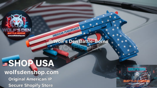 Wolf's Den Battle-Borne American PeaceMaker — Stars & Stripes Foam Dart Blaster