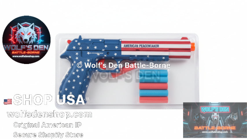 Wolf's Den Battle-Borne American PeaceMaker — Stars & Stripes Foam Dart Blaster