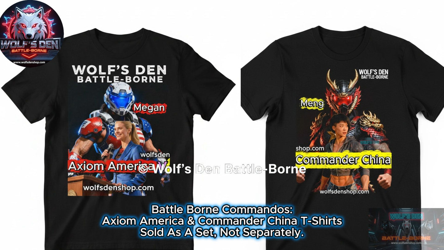 Wolf's Den Battle-Borne Collector's Tee Set — 
Axiom America vs Commander Red Dragon limited 
pre-order graphic tee pair