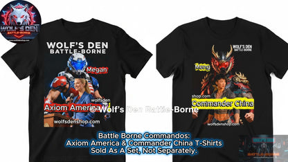 Wolf's Den Battle-Borne Collector's Tee Set — 
Axiom America vs Commander Red Dragon limited 
pre-order graphic tee pair