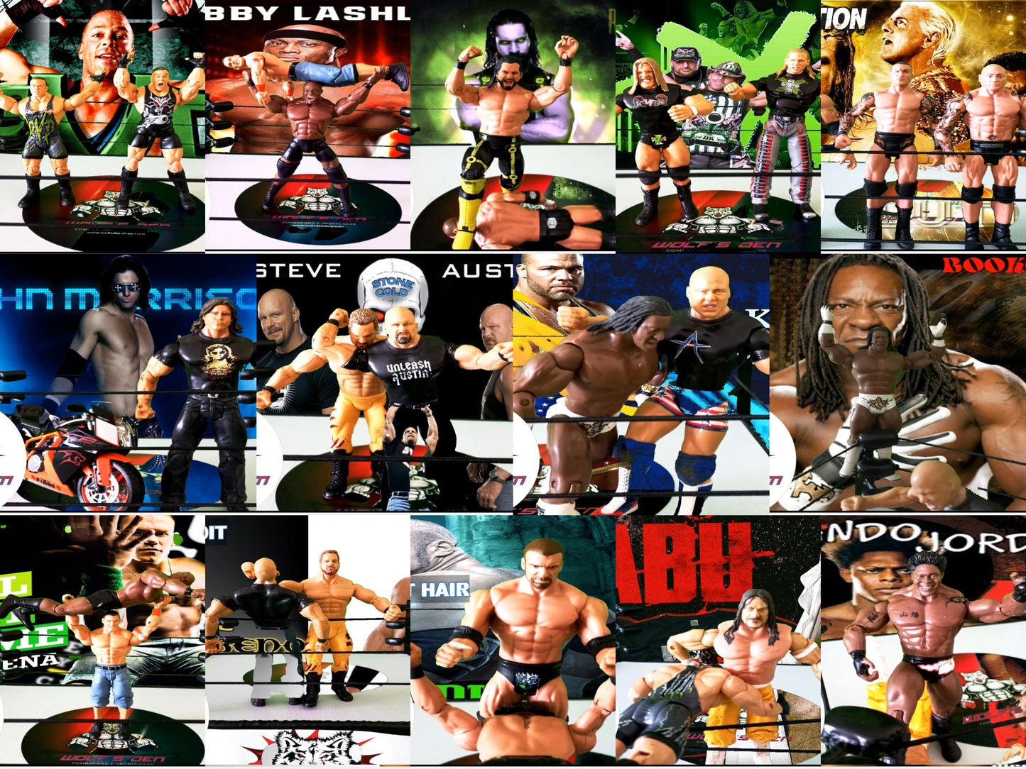 Evolution Pack Pro Wrestling AEW and WWE Action Figures Bobby Lashley Degeneration X Rob Van Damme Evolution