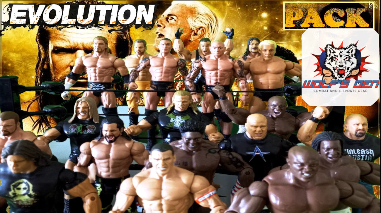 Evolution Pack Pro Wrestling AEW and WWE Action Figures Bobby Lashley Degeneration X Rob Van Damme Evolution